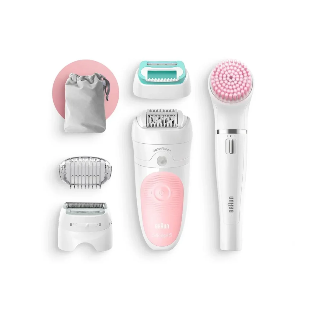 Braun Wet & Dry epilator White and Pink Color Including 3 extras FaceSpa, Shaver and Trimmer