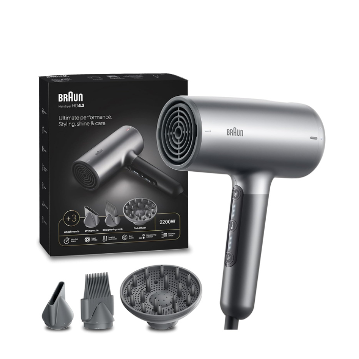Braun Hair Dryer with 3 Heat Settings, Grey, 2200 Watt