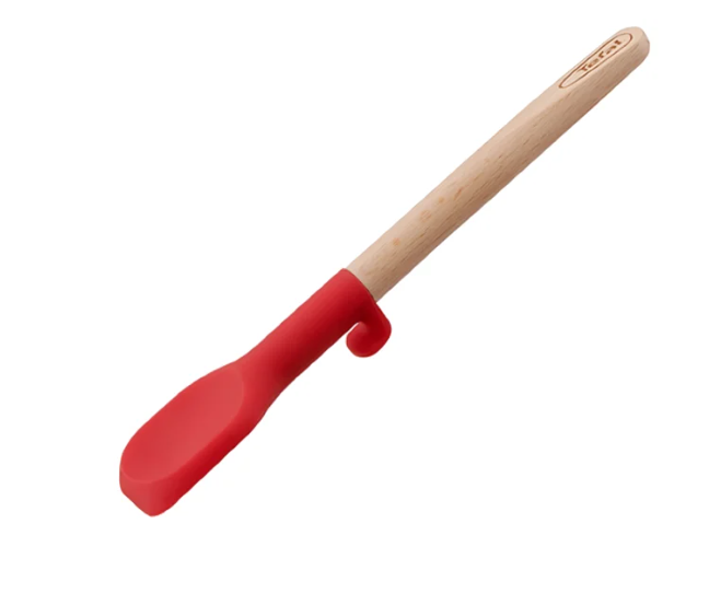 Tefal Ingenio Wood Spoon With Spreader Edge; Non-Slip Sing in Red