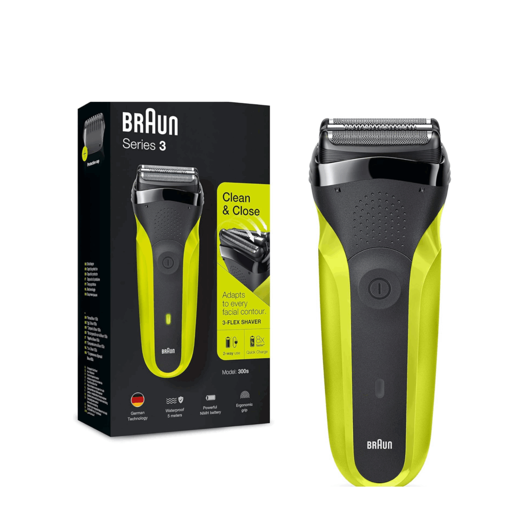 Braun electric shaver with 3 flexible blade, Black and Green