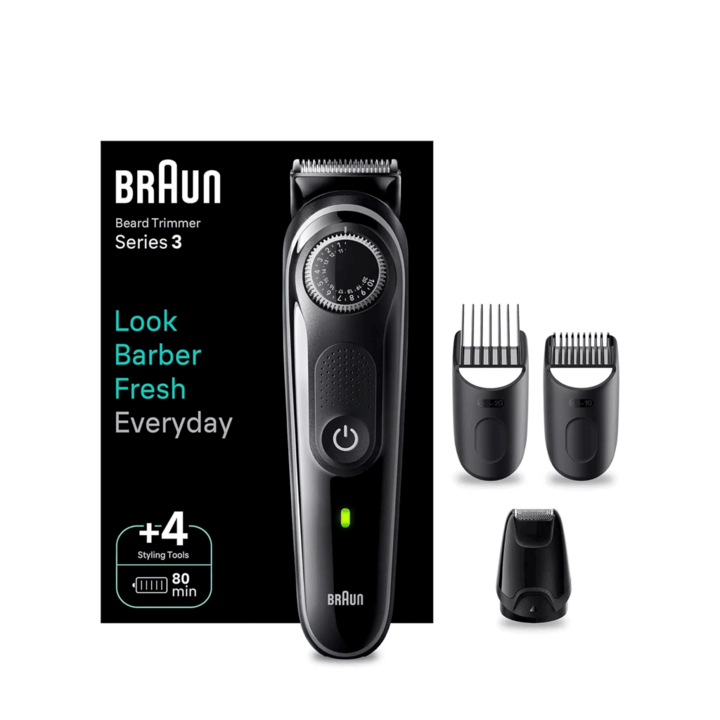 Braun Beard Trimmer 3 With Precision Wheel, 4 styling tools, Grey