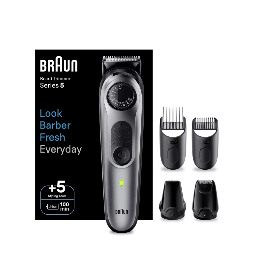 Braun Beard Trimmer 5 With Precision Wheel, 5 styling tools, Grey