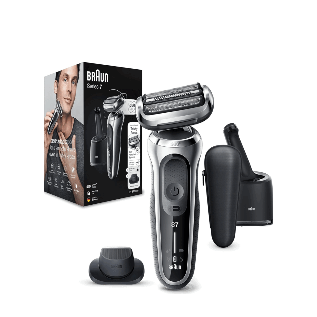 Braun Series 7 Electric Shaver With EasyClick Precision Trimmer Attachment, 360°Flex, Wet & Dry