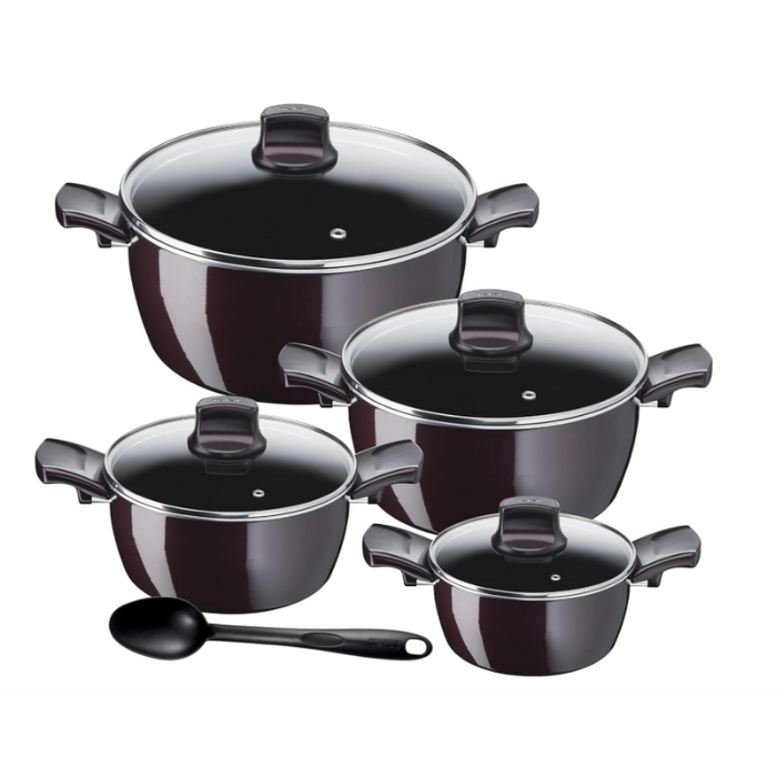Tefal G6 Resist Intense - 9pcs Cooking Set with glass lids with bienvenue spoon