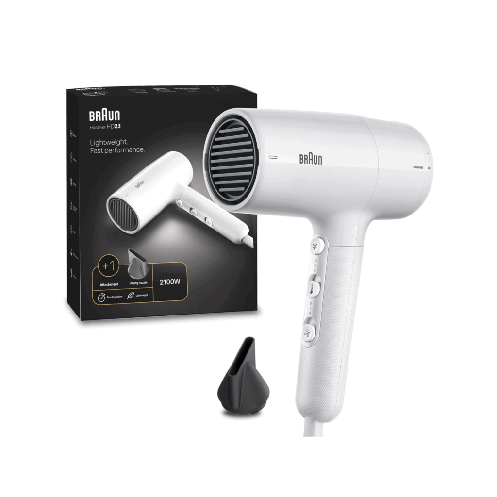 Braun Hair Dryer White with 3 Heat Settings , 2100 Watt with Filter Clean Indicator