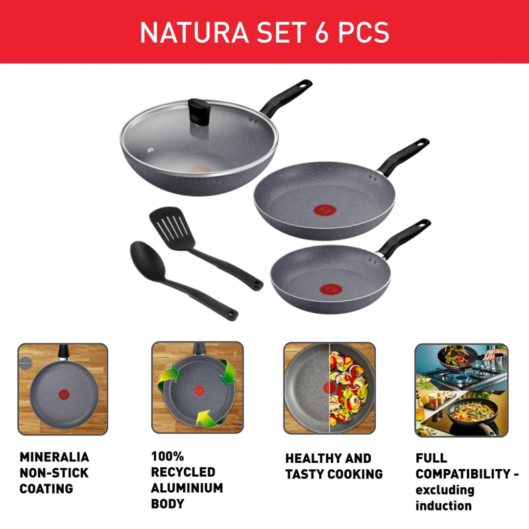 Tefal Natura, Set 6 (Frypan 24/ 28/ Wok 28cv/Spatula*2) - Image 2