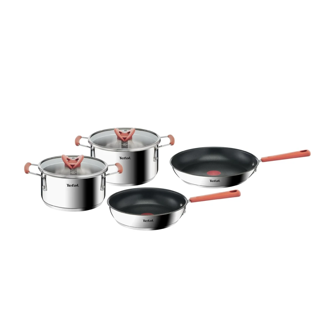 Tefal OptiSpace Stainless Steel 6 pcs FP 24/28 + Stewpot 18/20 + lid (Orange)
