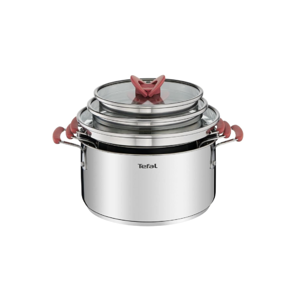 Tefal OptiSpace Stainless Steel  6 pcs Stewpots 18/20/24+lid (Orange)