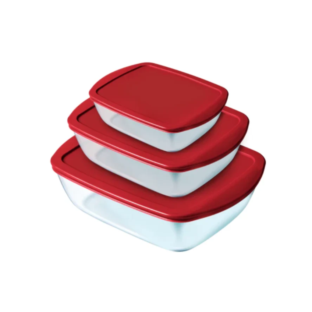 Pyrex Set of 3 Roasters with Red Lid 913S660 / 913S341