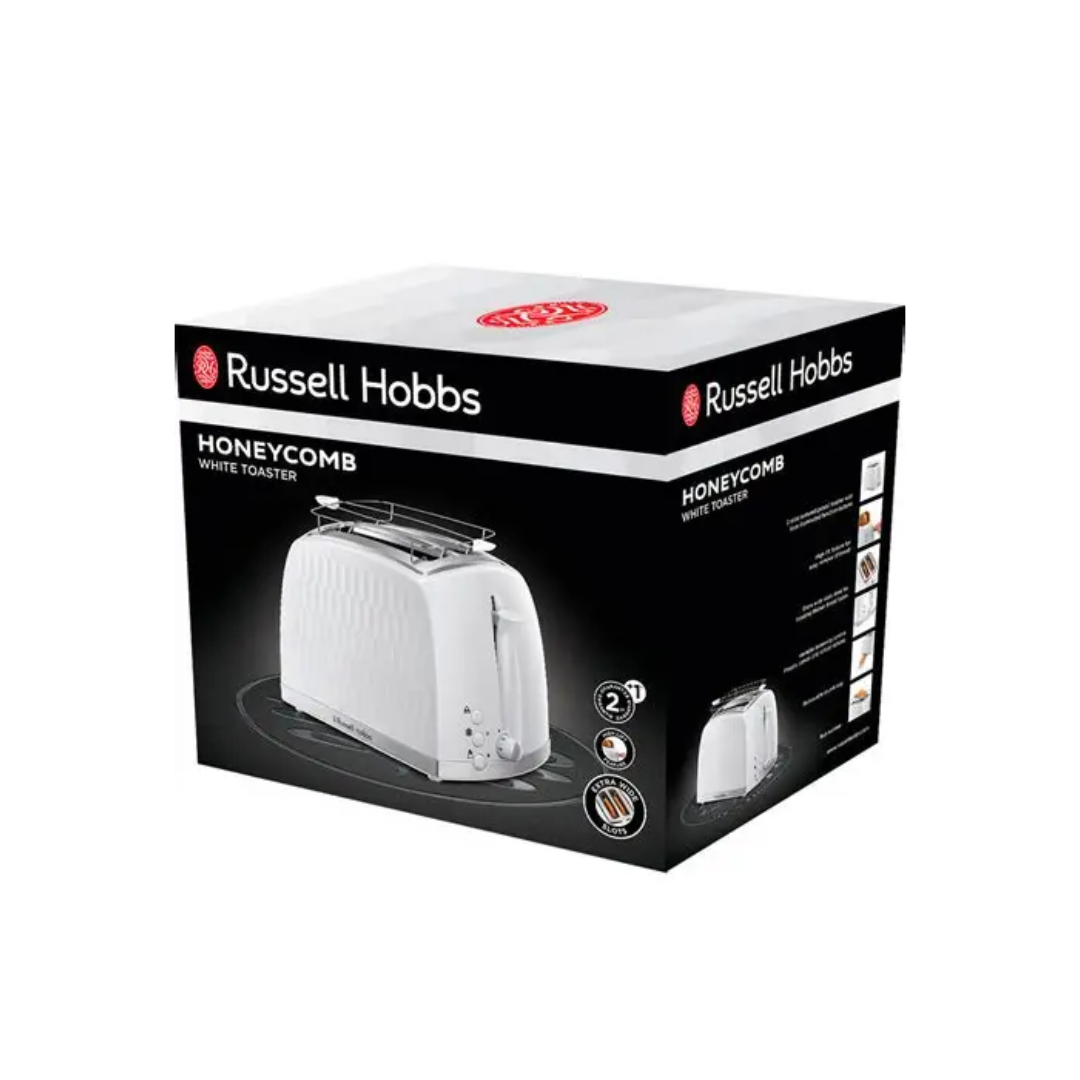 Russell Hobbs Honeycomb 2-Slice Toaster 850W, White 26060-56 - Image 2