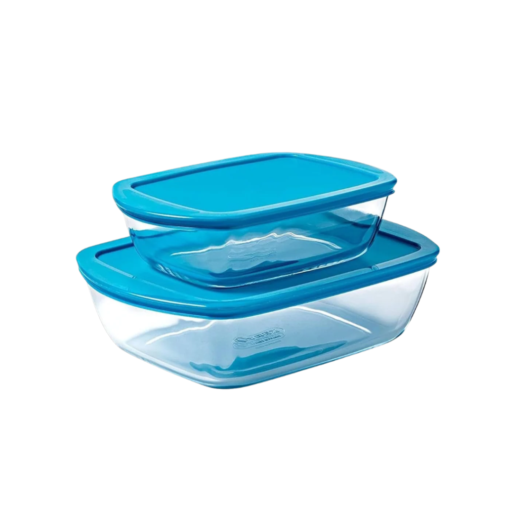 Pyrex 2-Piece Rectangular Dish Set with Blue Lids